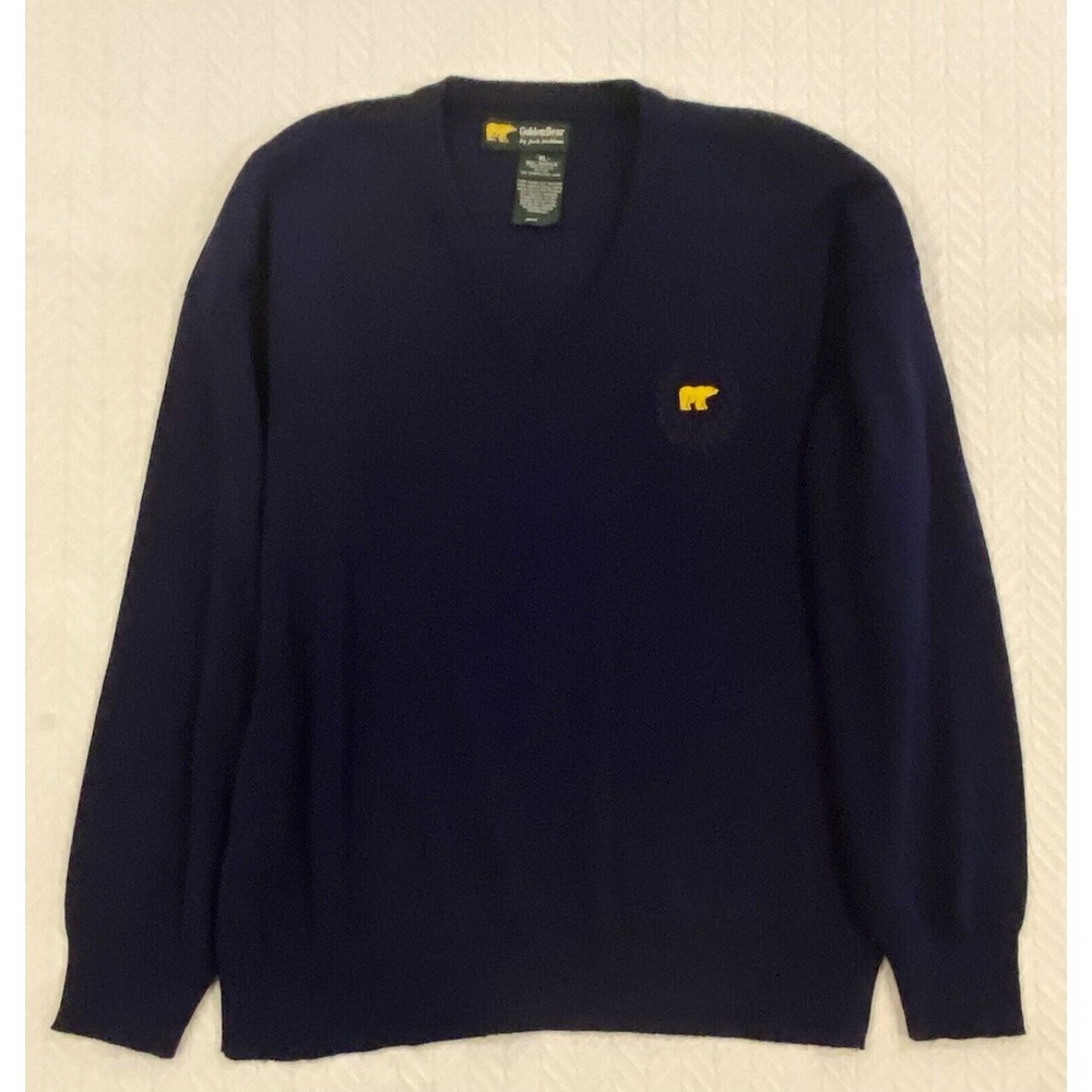VTG Jack Nicklaus Golden Bear Men's Sz Large V-Neck Pullover Sweater Navy EUC